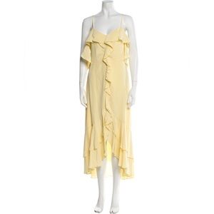 INTERMIX Yellow Silk Ruffled Slip Midi Dress
